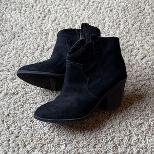 Women’s Black Suede Cowgirl Ankle Boot with Block Heel